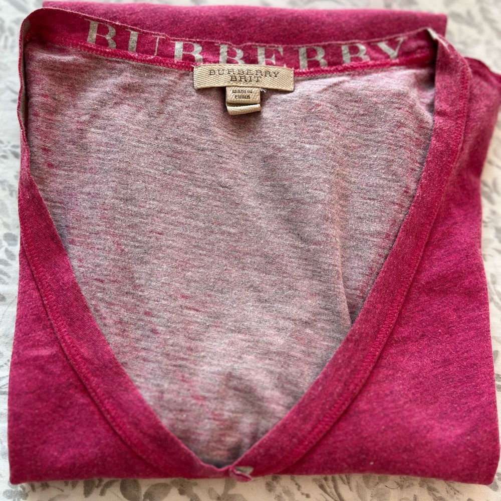 Burberry Fuchsia V-Neck Short Sleeve Top
